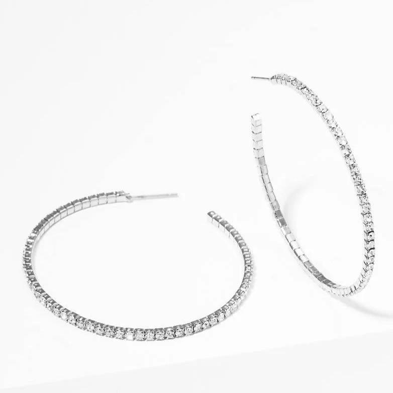 Artisan hoop earrings with handcrafted stone hoop beauty -Silver Large Crystal Hoop Earrings