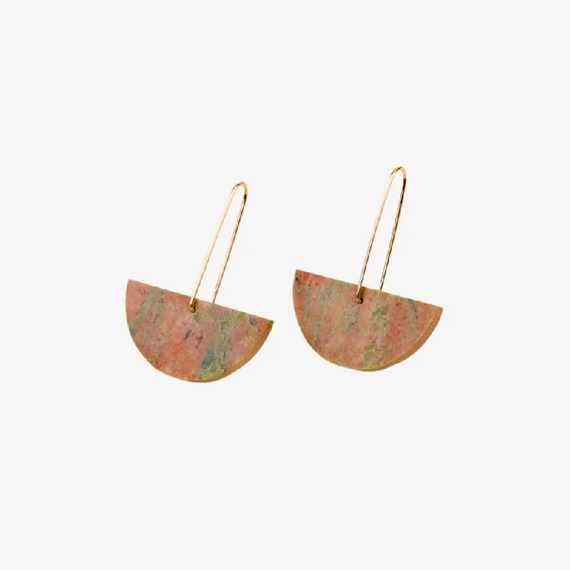 Hoop earrings with pave stones for extra ear dazzle -Single Stone Earring - Unakite