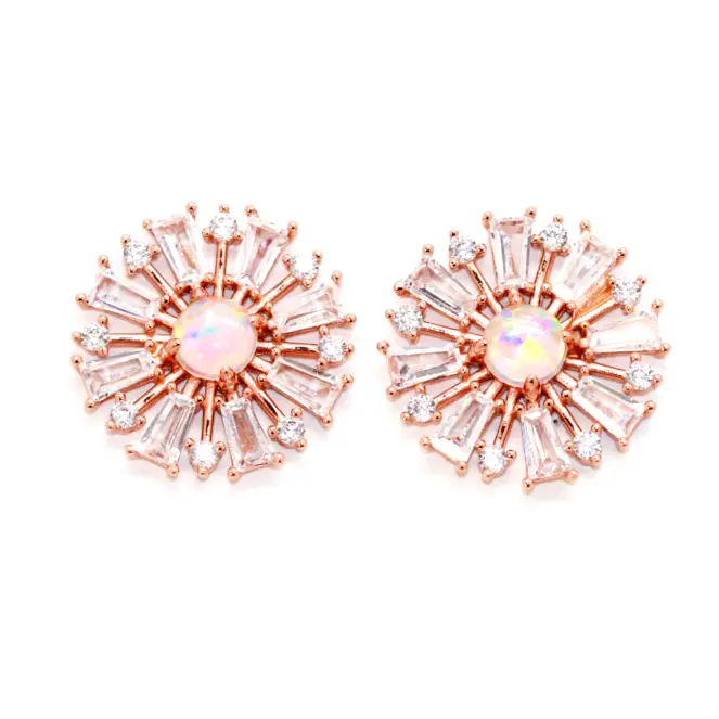 Hoop earrings featuring rose quartz for tender pink -Sonya Burst Opal Studs