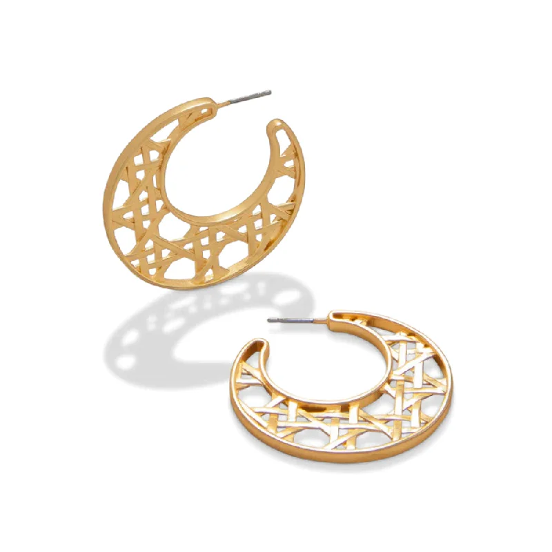 Hoop earrings inspired by vintage with stone glamour -Spartina Cane Hoop Earrings Gold