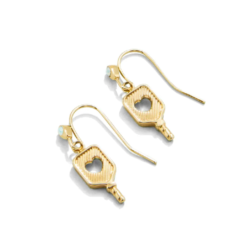 Mixed hoop earrings with dual metal ear styles -Spartina Pickleball Paddle Earrings - Gold