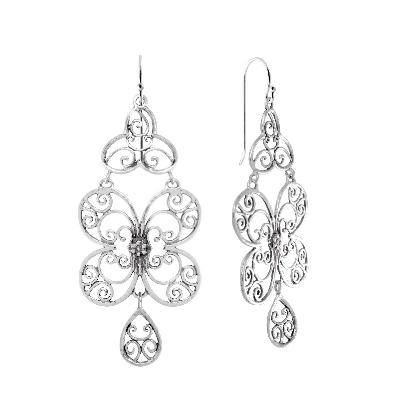 Hoop earrings featuring moonstone for ethereal ear radiance -Spiral Filled Butterfly Dangle Earrings