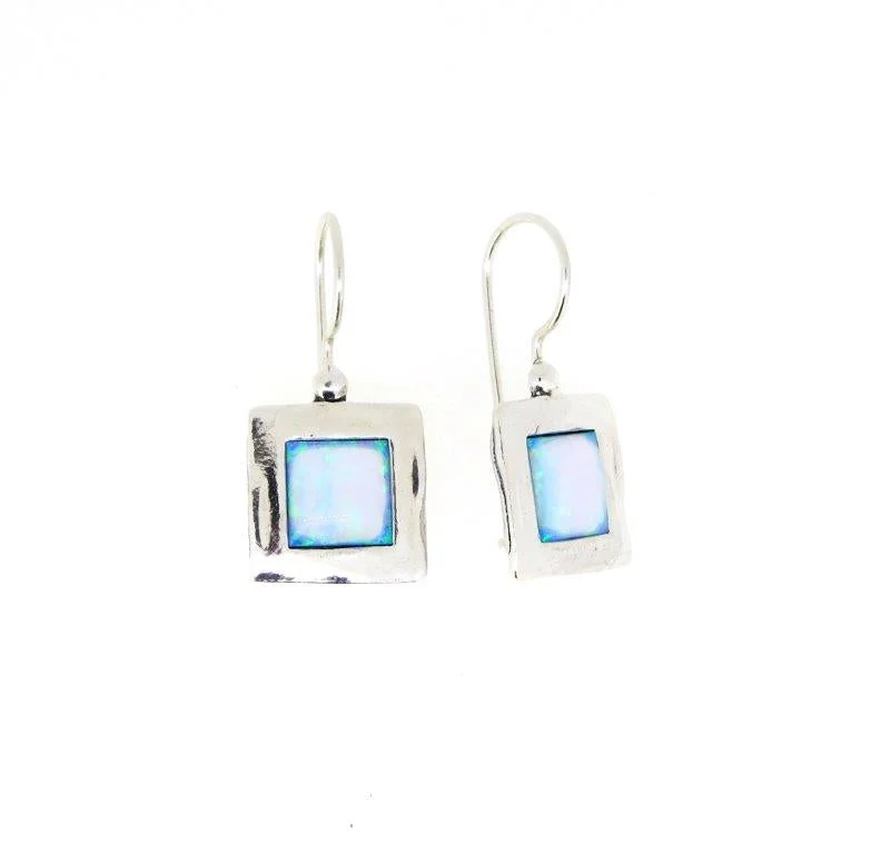 Hoop earrings featuring black diamonds for edgy ear shine -Square Opal Earrings