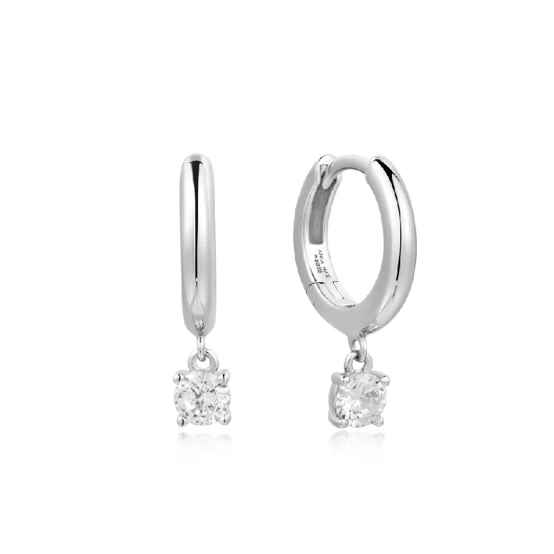 Hoop earrings perfect for parties with stone shine -Sterling Silver Cubic Zirconia Drop Huggie Hoop Earrings by Ania Haie