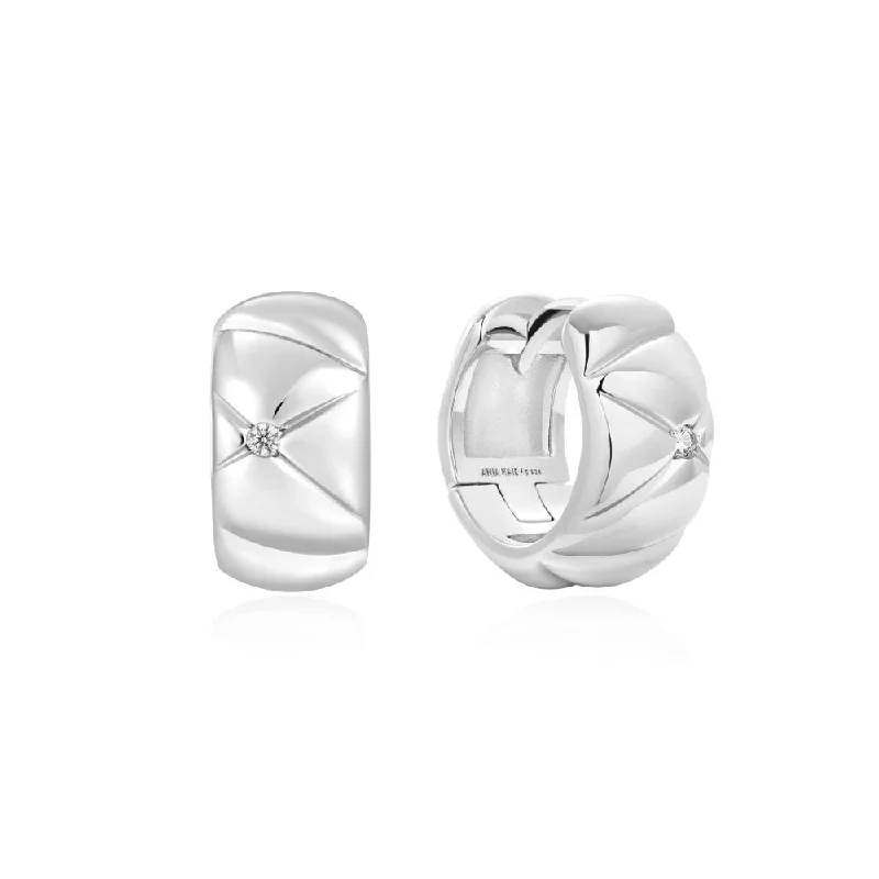 Sculpted hoop earrings with carved stone hoop art -Sterling Silver Cubic Zirconia Kiss Huggie Hoop Earrings by Ania Haie