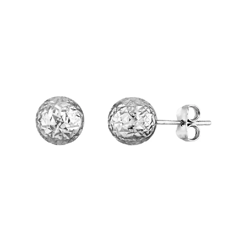 Trendy hoop earrings with modern stone hoop shapes -Sterling Silver Diamond-Cut Bead Studs