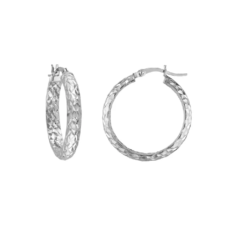 Hoop earrings featuring labradorite for mystic ear hues -Sterling Silver Diamond-Cut Hoop Earrings