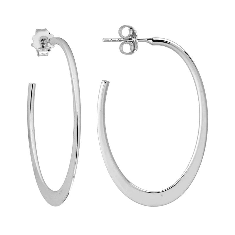 Geometric hoop earrings with sharp stone ear designs -Sterling Silver Flat Oval Hoop Earrings