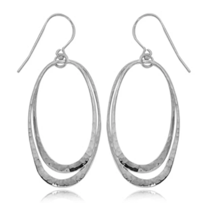 Geometric hoop earrings with sharp stone ear designs -Sterling Silver Hammered Dangle Earrings