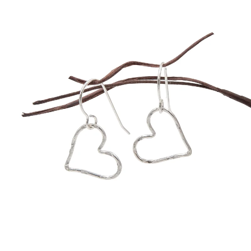 Charm hoop earrings with dangling stone ear accents -Hammered Hearts