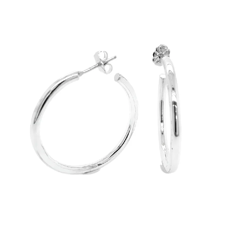 Hoop earrings featuring topaz for bright blue ear shine -Sterling Silver Medium Tube Hoop Earrings