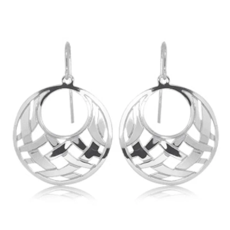 Hoop earrings inspired by vintage with stone glamour -Sterling Silver Open Weave Dangle Earrings