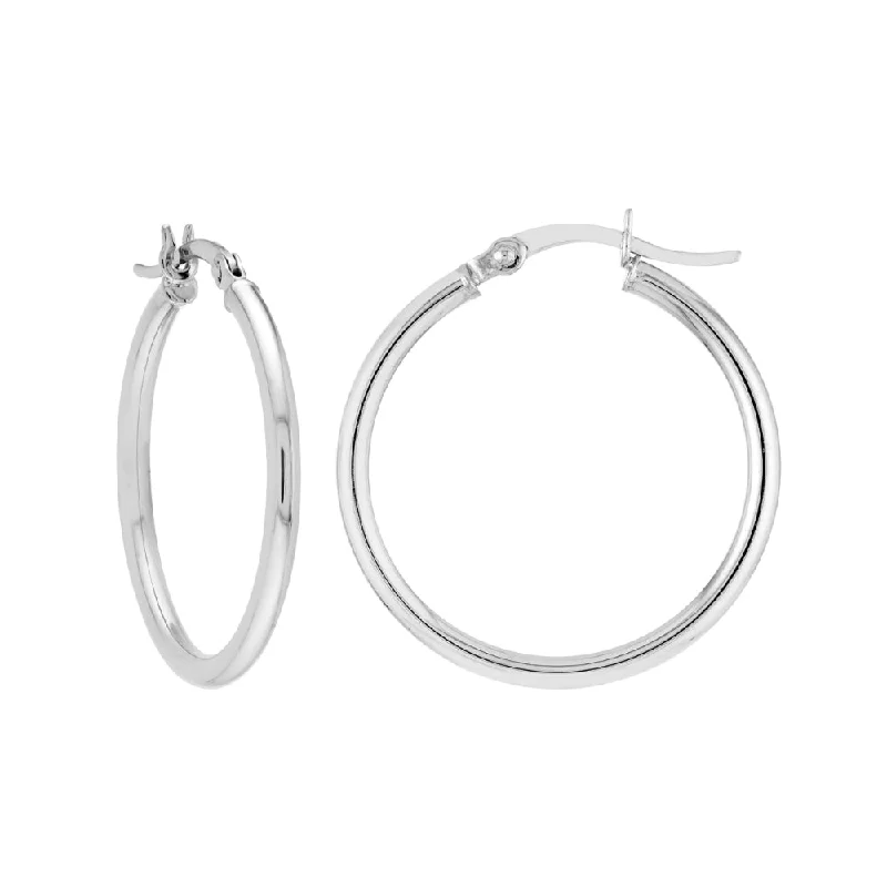 Open hoop earrings with airy stone hoop designs -Sterling Silver Polished Hoop Earrings