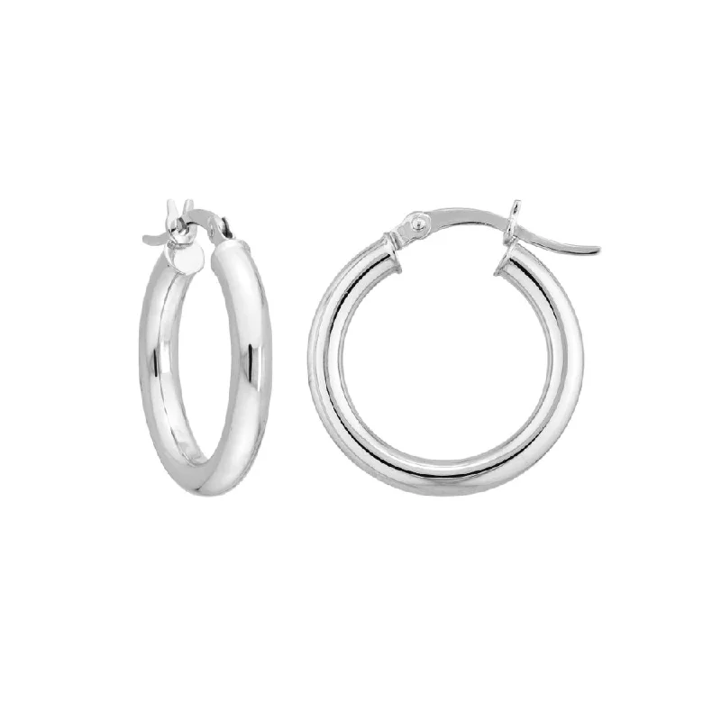 Brushed hoop earrings with rough stone ear texture -Sterling Silver Polished Hoop Earrings