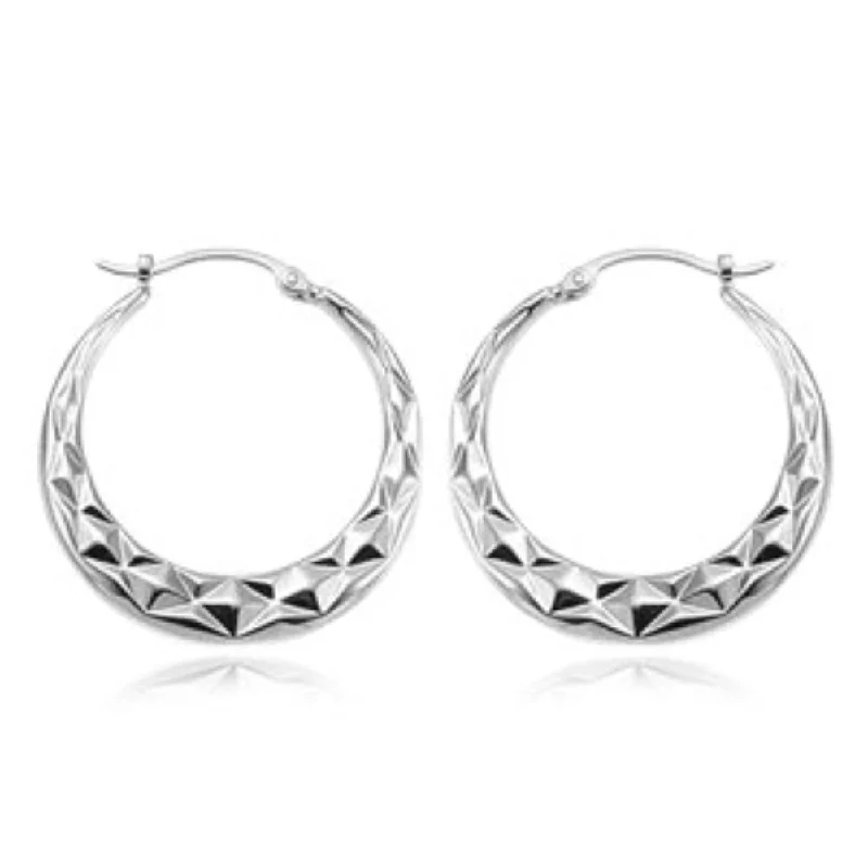 Tribal hoop earrings with ethnic stone ear flair -Sterling Silver Quilted Hoop Earrings