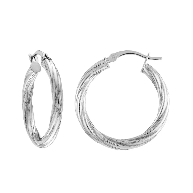 Stackable hoop earrings perfect for ear layering style -Sterling Silver Twist Hoop Earrings