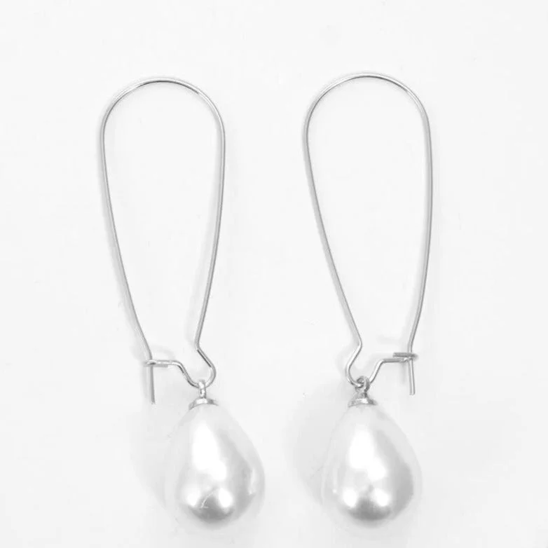 Secure hoop earrings with sturdy stone hoop clasps -Teardrop Pearl Kidney Silver Wire Earrings