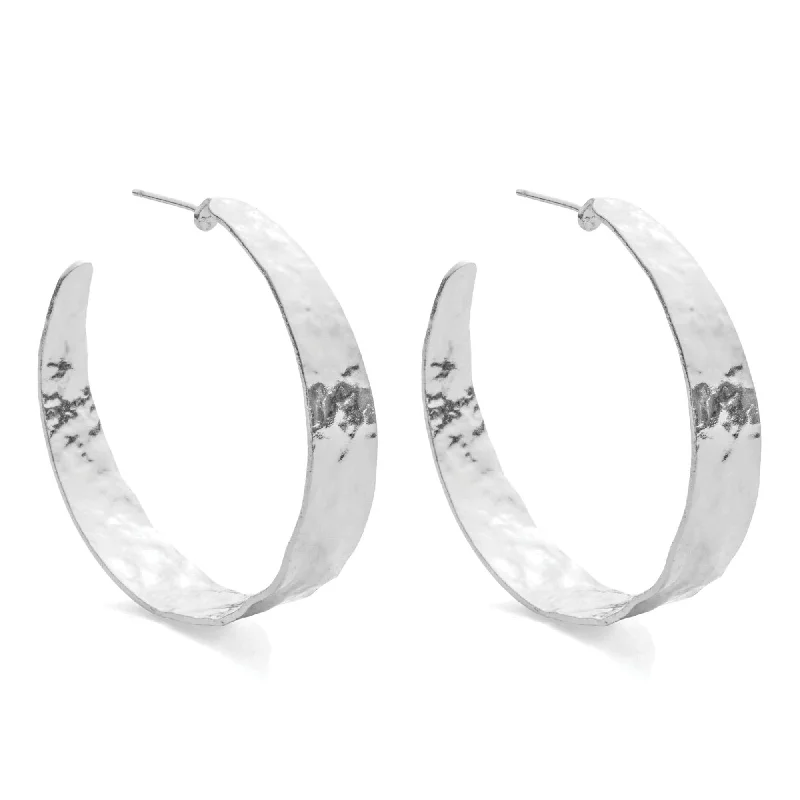 Hoop earrings perfect for weddings with stone shine -Wide Gilded Collection Hoops Silver