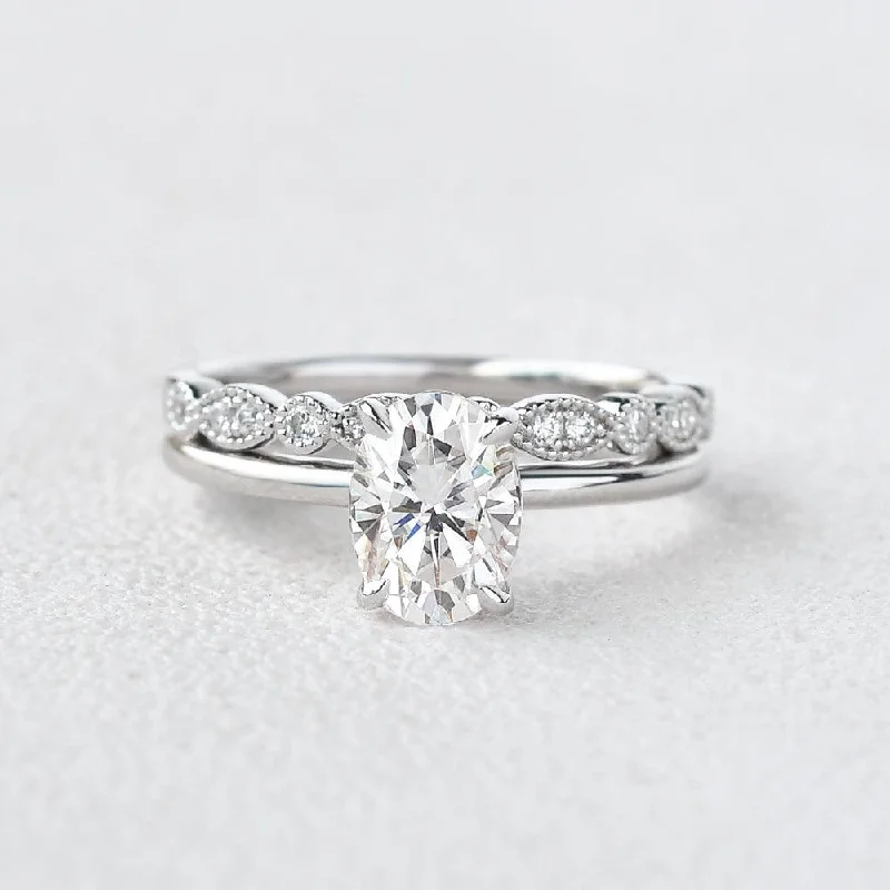 Affordable rings under fifteen dollars for quick gifts -1.5ct Oval Moissanite Vintage Solitaire Ring Set 2pcs