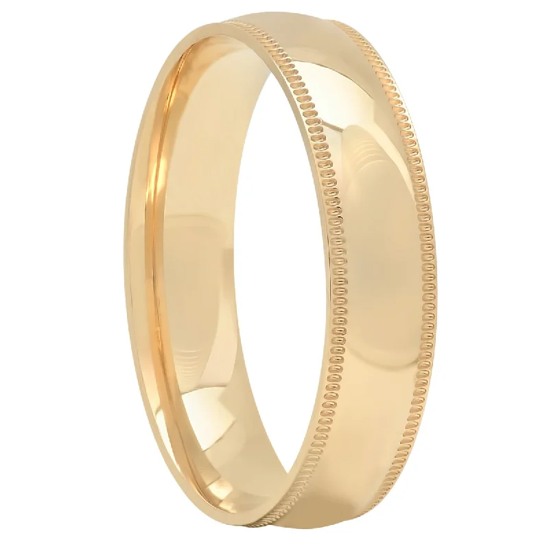 Crisp rings with modern shapes for finger chic -14KT Yellow Gold High Polished Milgrain Band, 5mm