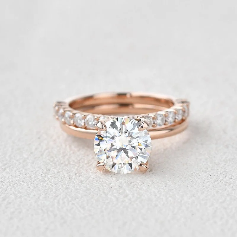 Rings inspired by stars with gemstone finger shine -2.0ct Round Cut Moissanite Solitaire Gold Ring Set 2pcs