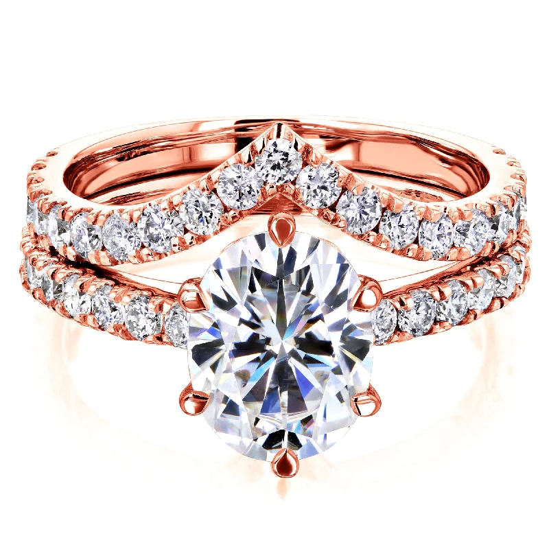 Rings featuring vivid stones for bold finger flair -2.1ct Oval Moissanite Bridal Set