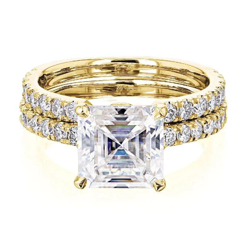 Silver rings offering budget sparkle for every finger -2.2ct Asscher Moissanite Bridal Set