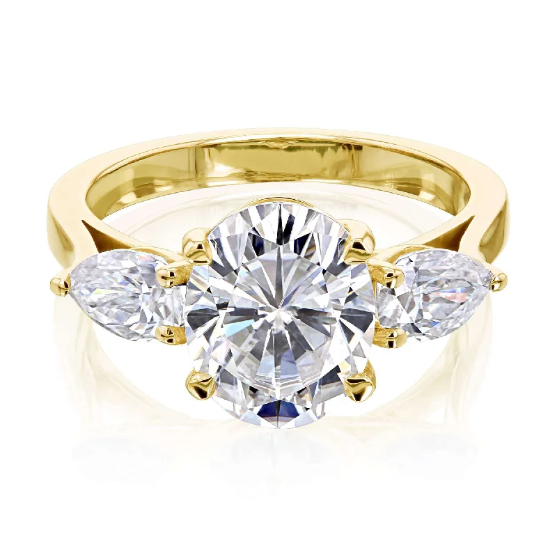 Luxe rings showcasing dazzling large gemstone features -3 Stone Trellis Oval & Pear Ring