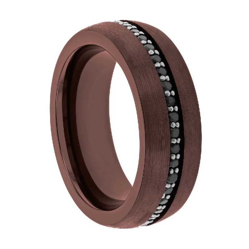 Rings featuring garnet for deep red finger beauty -Tungsten Two-Tone Bronze & Natural Black Sapphire Band, 8MM