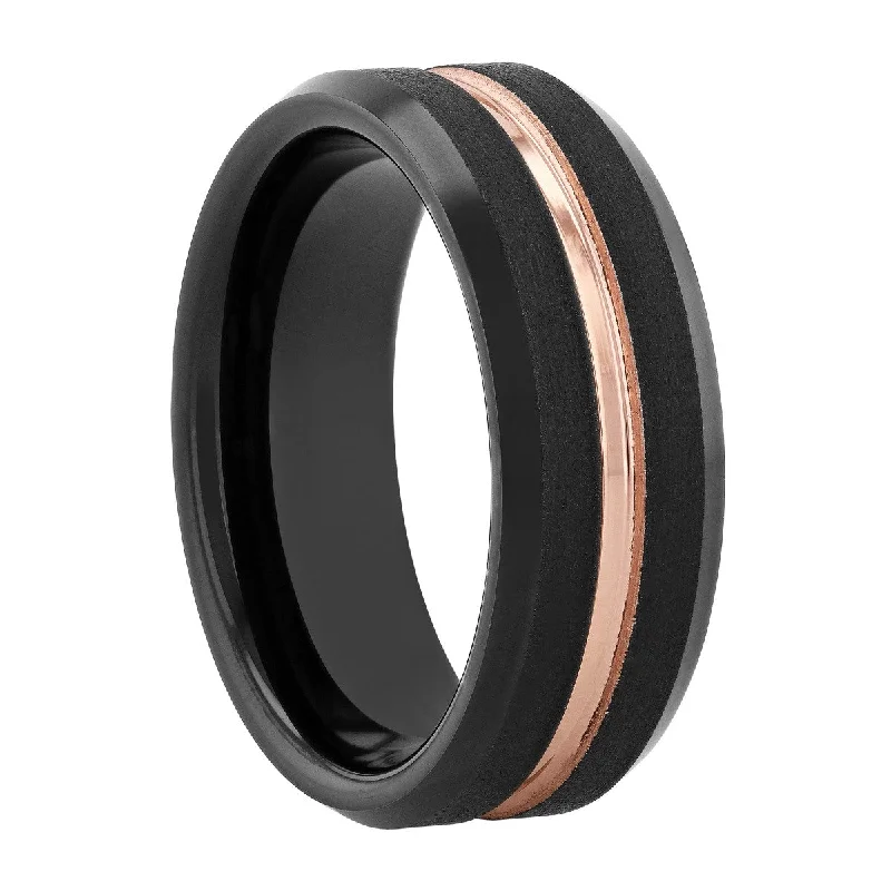 Gold rings adding bright shine to your fingers -Tantalum Two-Tone Black/Rose Matte Band, 8MM