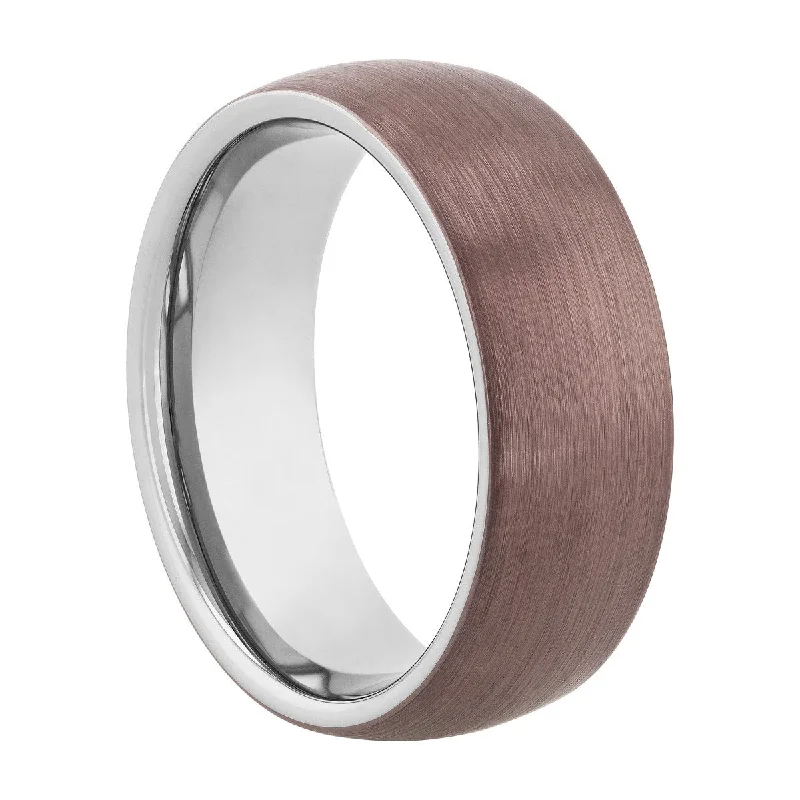 Rings featuring morganite for soft pink finger glow -Tantalum Bronze Brushed Finish Domed Band, 8MM