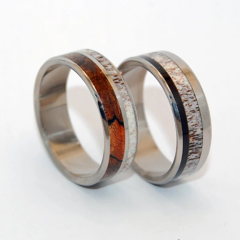 Rings crafted with recycled gems for green vibes -American Man & His Partner | Horn & Titanium Wedding Ring