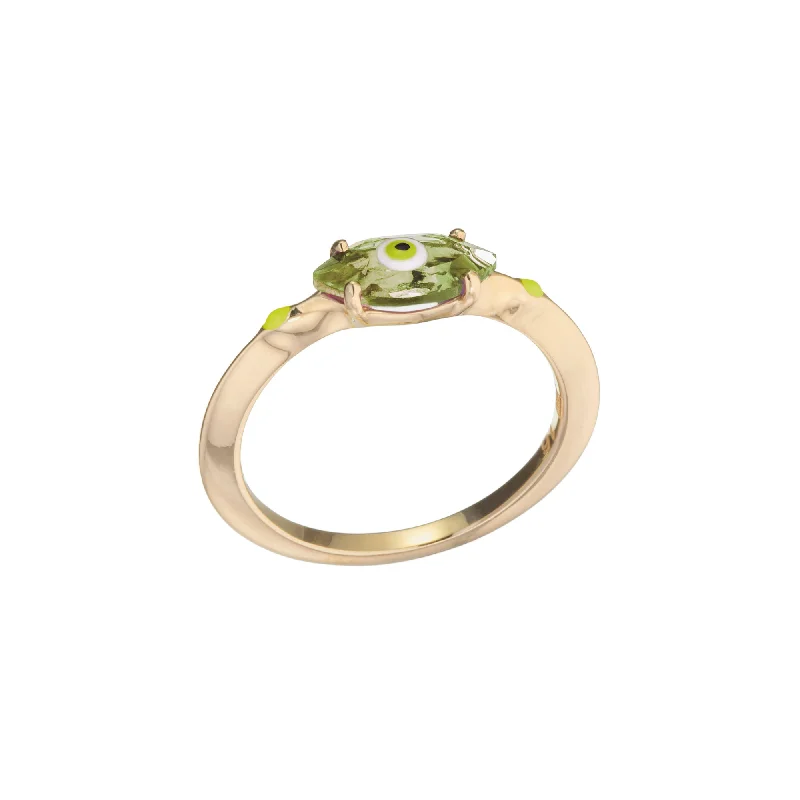 Rings made with eco-conscious stones for sustainability -Big Eye 9K Gold Ring w. Peridot