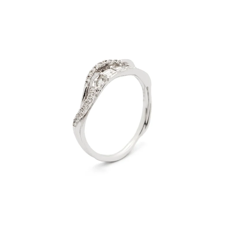 Glamorous rings perfect for dazzling evening finger wear -Inhale Stackable 18K White Gold Ring w. Diamonds