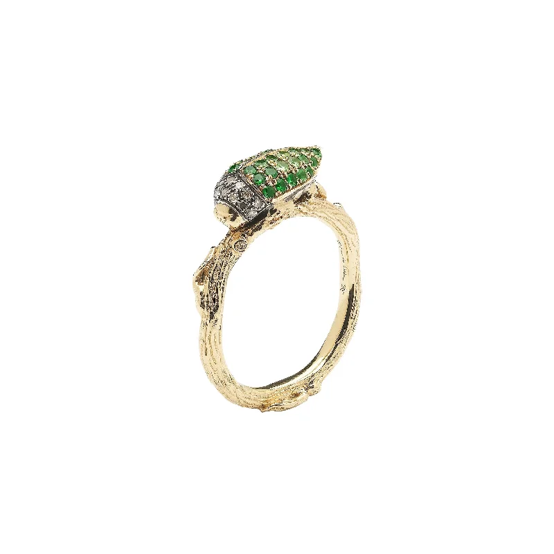 Stackable rings designed for fun finger layering style -Scarab 18K Gold Ring w. Tsavorite