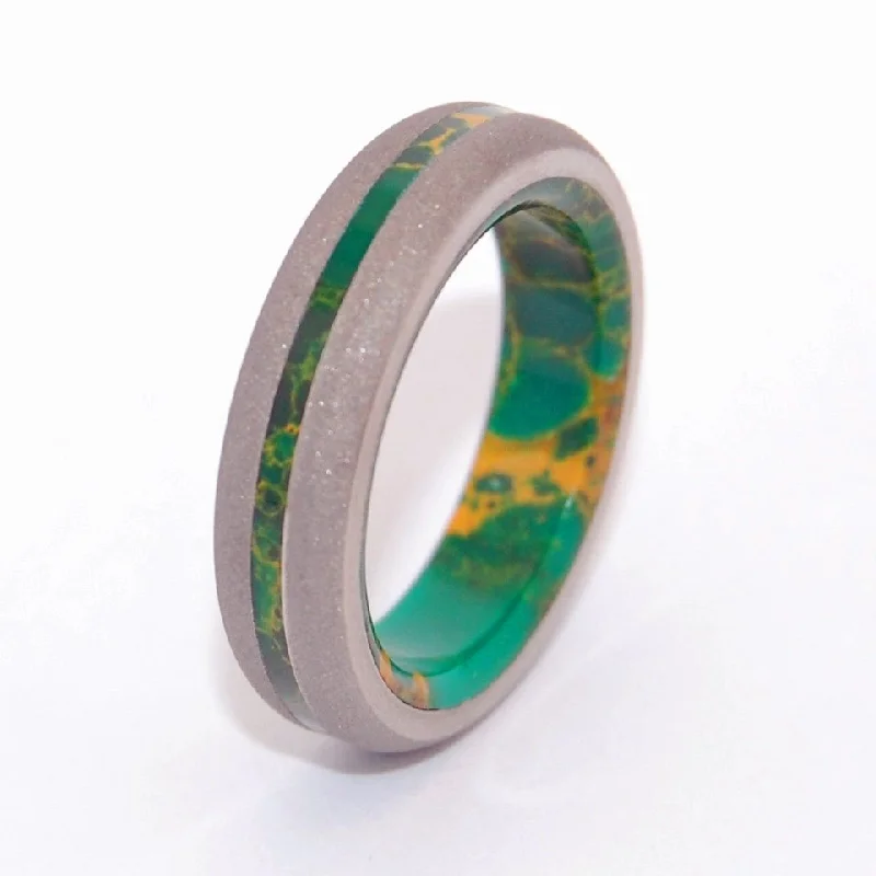 Rings featuring agate for natural banded finger beauty -Bird Of Paradise | Men's Egyptian Jade & Titanium Wedding Ring