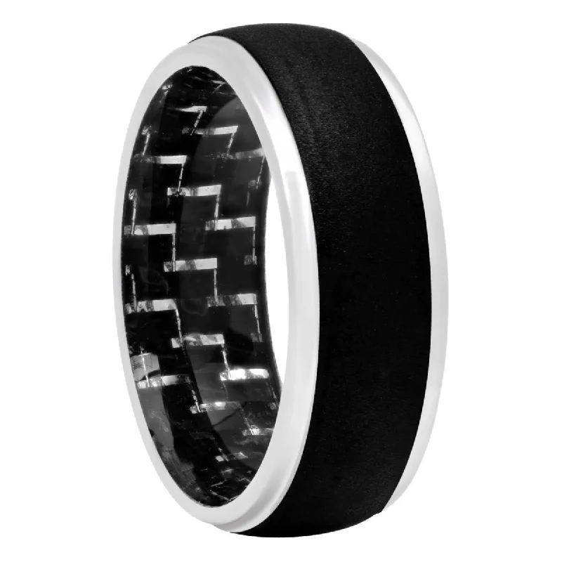 Slim rings for stackable finger fashion combinations -Black Cobalt And Carbon Fiber Inlay Band, 8mm