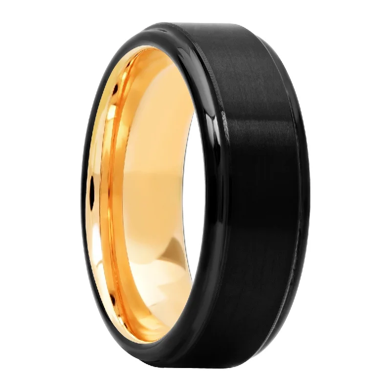 Rings featuring agate for natural banded finger beauty -Black Matte And High Polish Rose Ip Inside Tungsten Fashion Band, 8mm