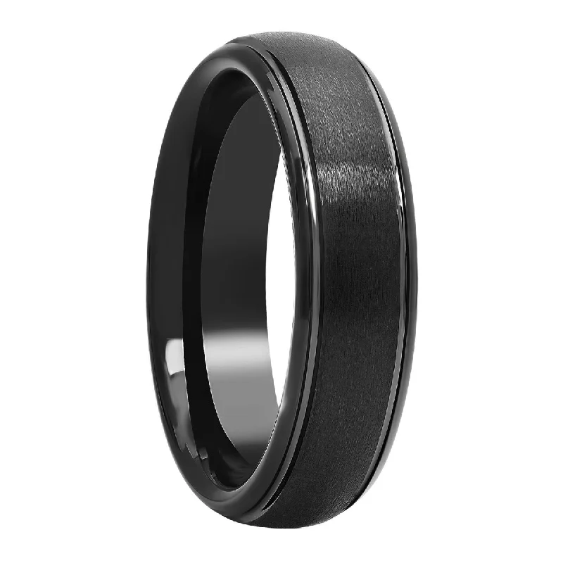 Rings featuring sapphire for rich blue finger glow -Black Matte Finish Tungsten Domed Wedding Band, 6mm