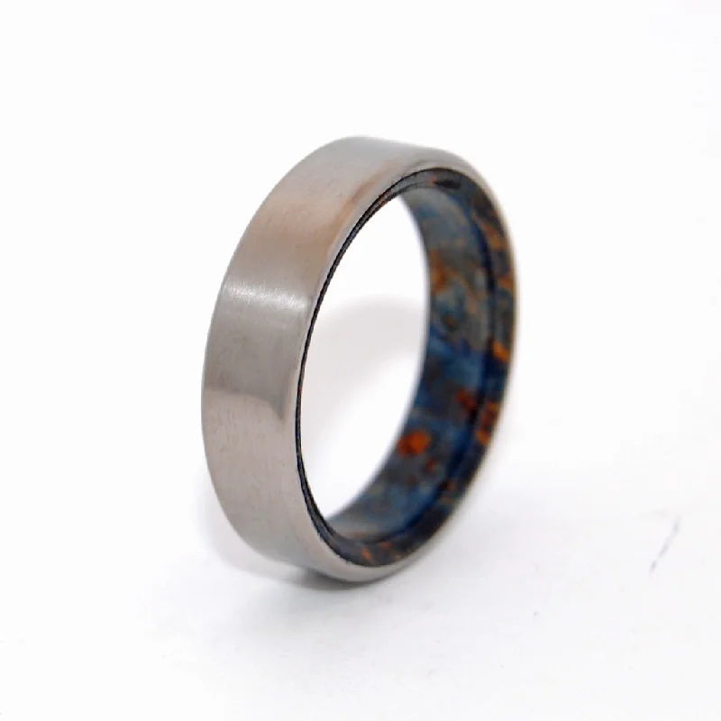 Gothic rings with dark stones for finger drama -Blown Away | Men's Blue Box Elder Wood & Titanium Wedding Ring