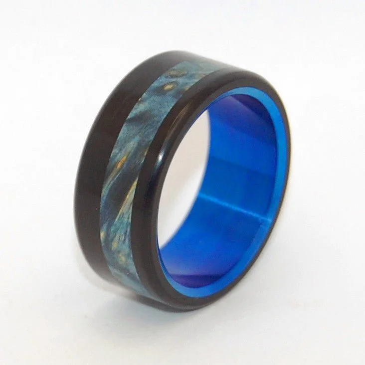 Brushed rings with textured finishes for finger grit -Blue Galway | Men's Wood & Titanium Wedding Ring