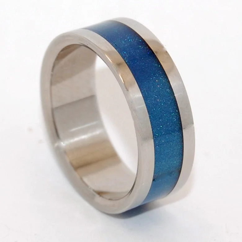 Rings perfect for teens with trendy stone designs -Blue Sparkle | Men's Blue Resin & Steel Wedding Ring