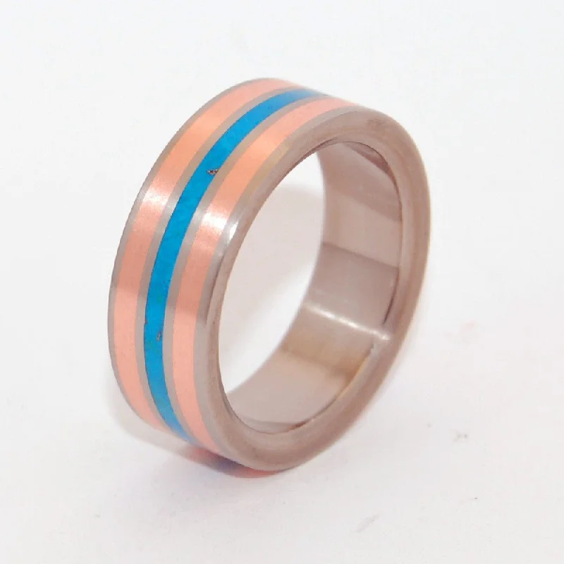 Slim rings for stackable finger fashion combinations -Campitos Mountain | Men's Copper, Turquoise & Titanium Wedding Ring