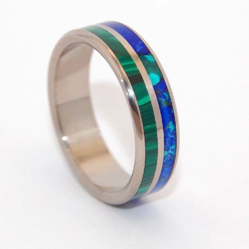 Rings featuring citrine for golden finger radiance -Can't Hold Us Back | Men's Malachite Stone, Azurite Stone & Titanium Wedding Ring