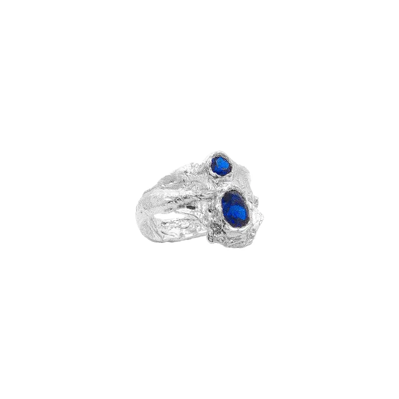 Vermeil rings with golden gemstone finger brilliance -The Amfitriti Silver Ring w. Lab-Grown Sapphire