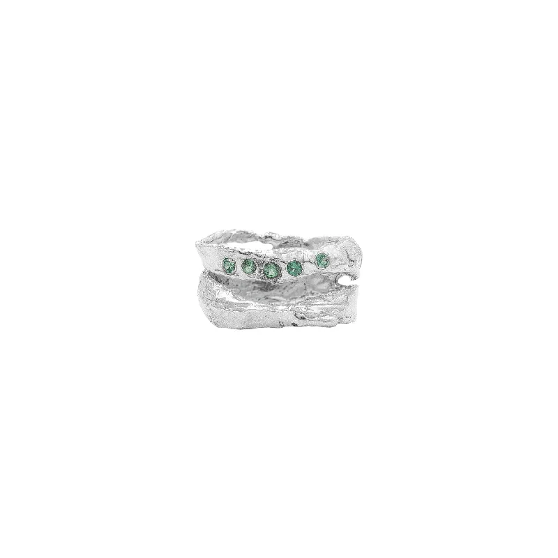 Drop rings with long gemstone finger elegance -The Areti Silver Ring w. Lab-Grown Tourmaline