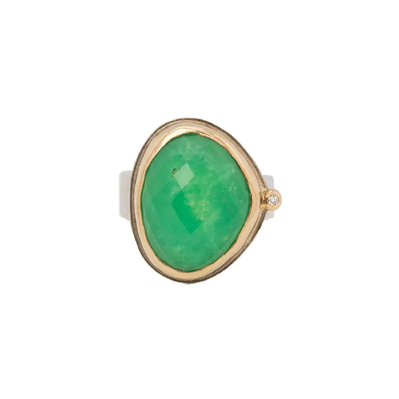 Heart rings with gemstone shapes for finger romance -Sybil - Chrysoprase ring with diamond