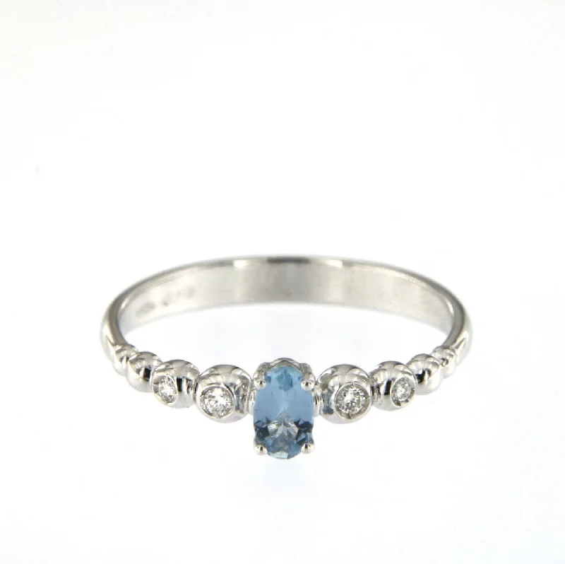 Mixed rings with dual metals for finger flair -Bubble 18K White Gold Ring w. Diamonds & Aquamarine