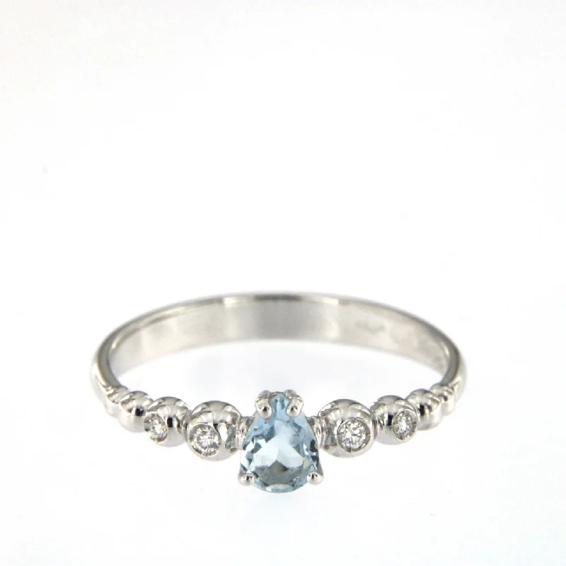 Sculpted rings with carved bands for finger art -Bubble 18K White Gold Ring w. Diamonds & Light Blue Aquamarine