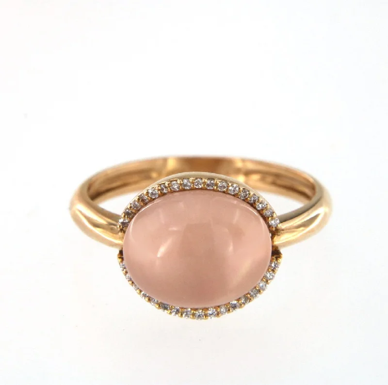 Vermeil rings with golden gemstone finger brilliance -Cabouchon 18K Rose Gold w. Diamonds & Pink Quartz